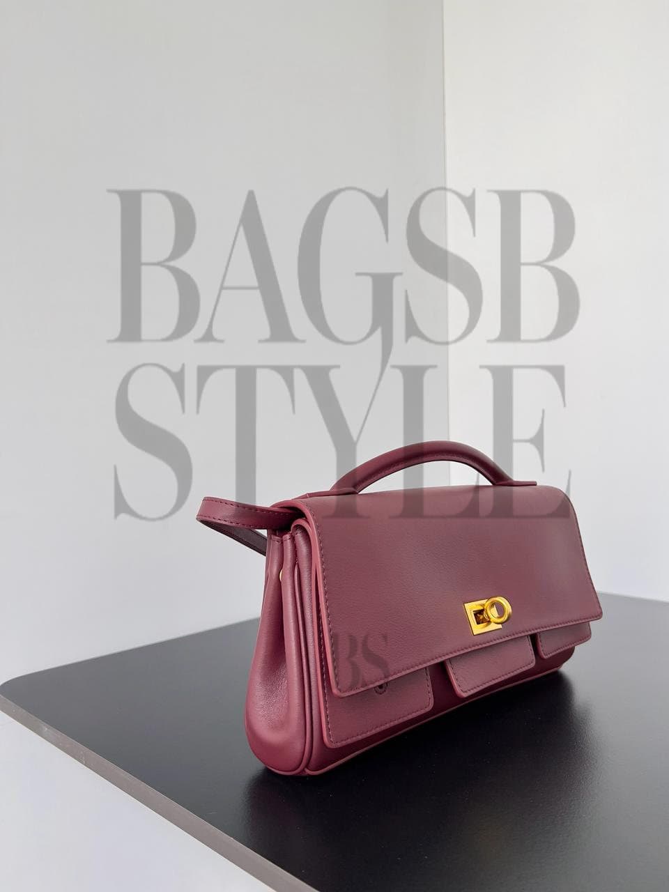 BALENCIAGA WOMEN'S BEL AIR CLUTCH ON STRAP SMALL IN DARK BURGUNDY 8349432ABAV6036 (26.9*13.9*5.3cm) — Bags