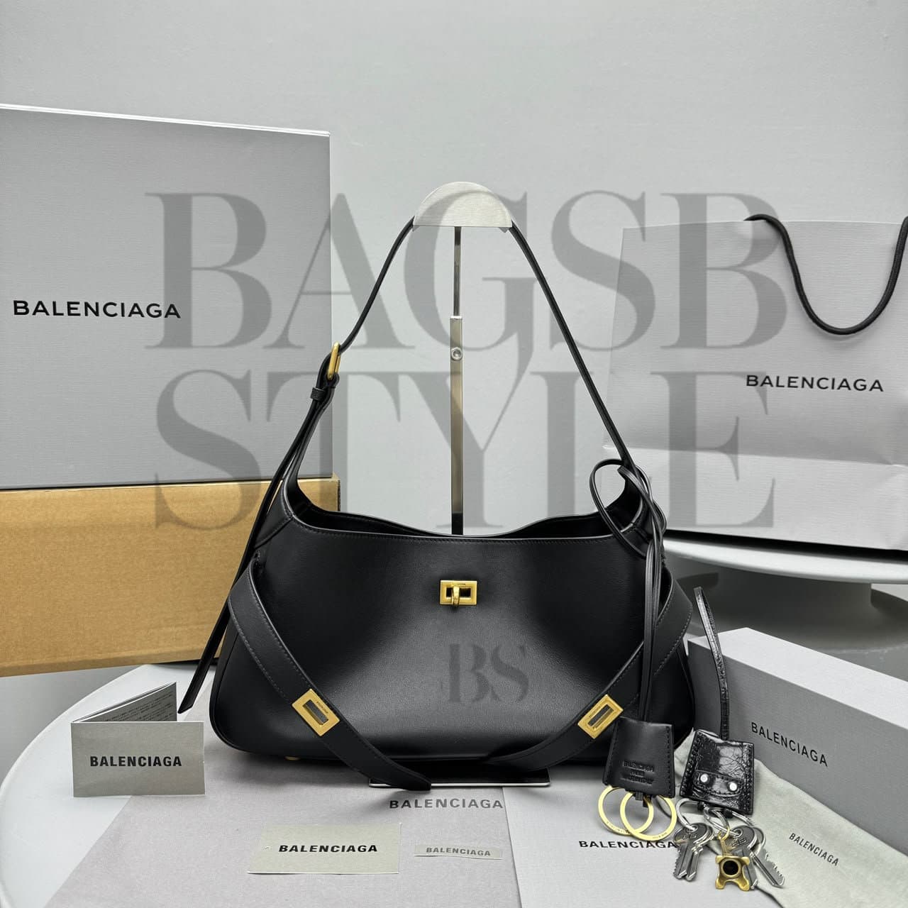 BALENCIAGA WOMEN'S BEL AIR SHOULDER BAG MEDIUM IN BLACK 8057603ABAW2000 (50*23.8*18cm) — Bags