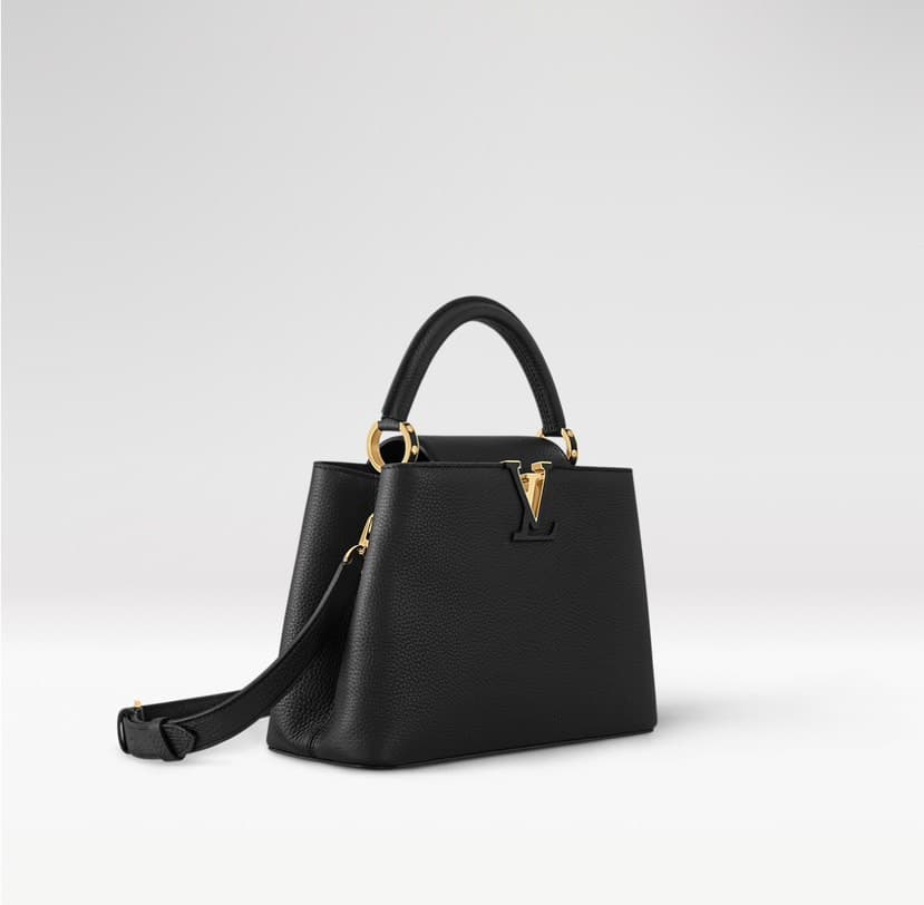 Capucines BB Black Taurillon Leather Handbag with Gold Hardware — Bags