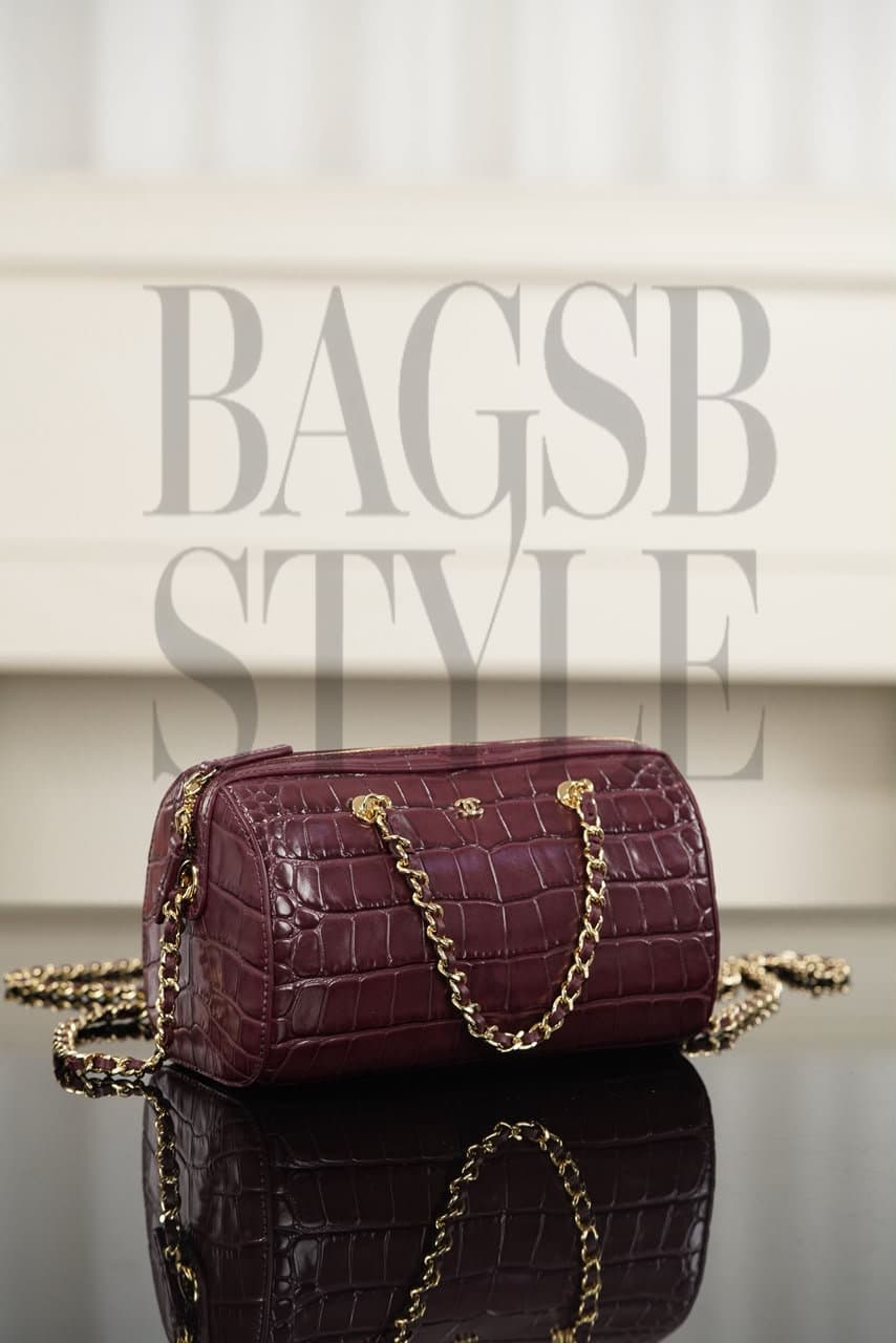 Chanel 26A Crocodile-Embossed Bowling Bag – Burgundy — Bags