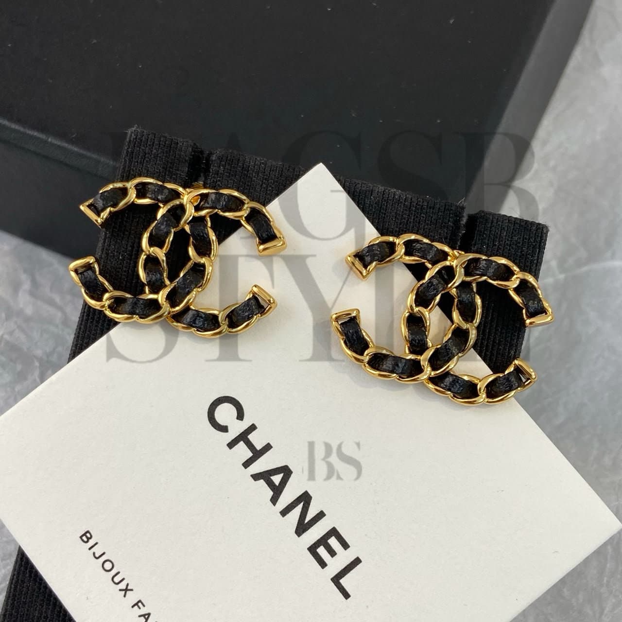 CHANEL LAMBSKIN CC CHAIN STUD EARRINGS — Accessories