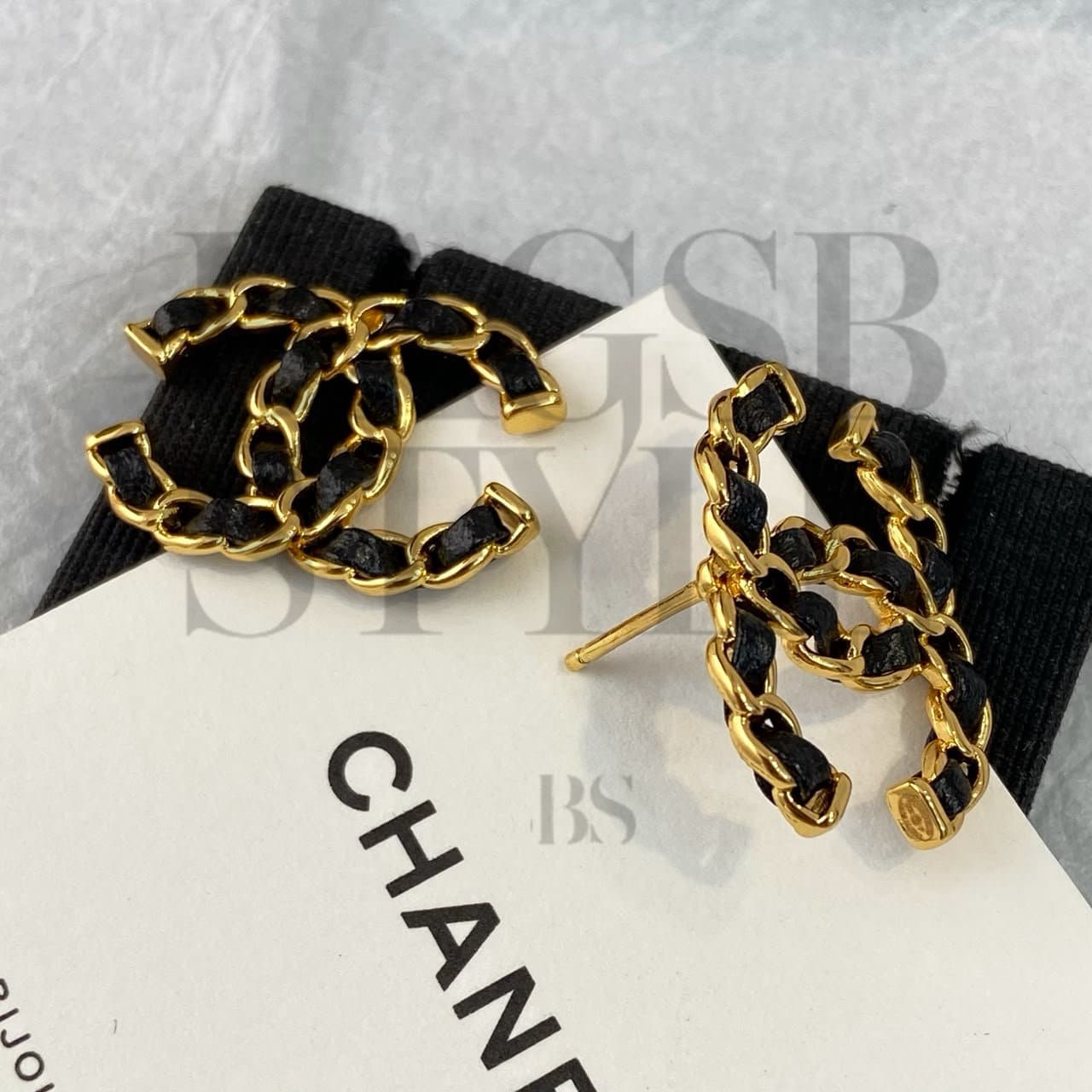 CHANEL LAMBSKIN CC CHAIN STUD EARRINGS — Accessories