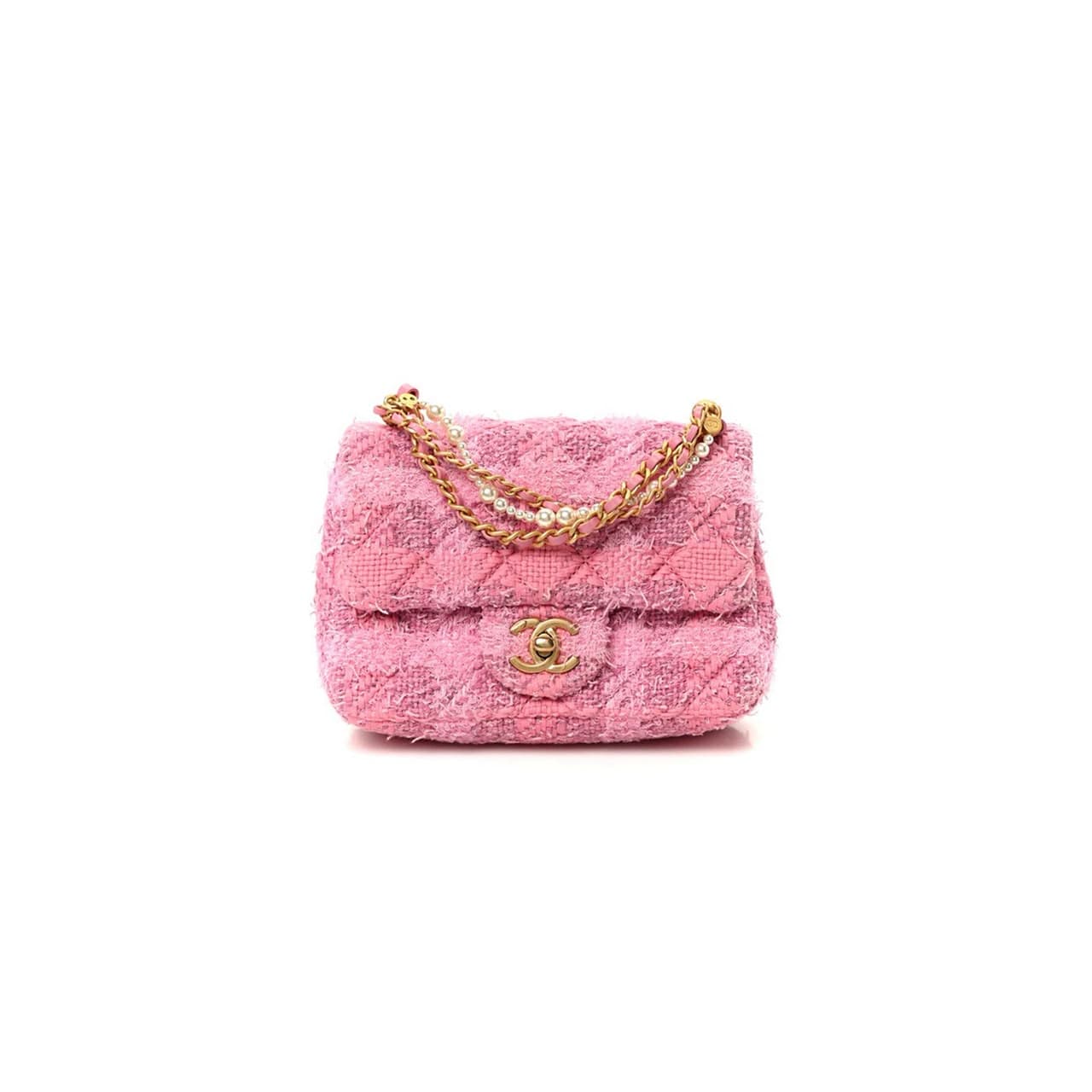 CHANEL MASTER TWEED QUILTED PEARL TWIST MINI SQUARE FLAP AS4385 (17*12.5*5cm) — Bags