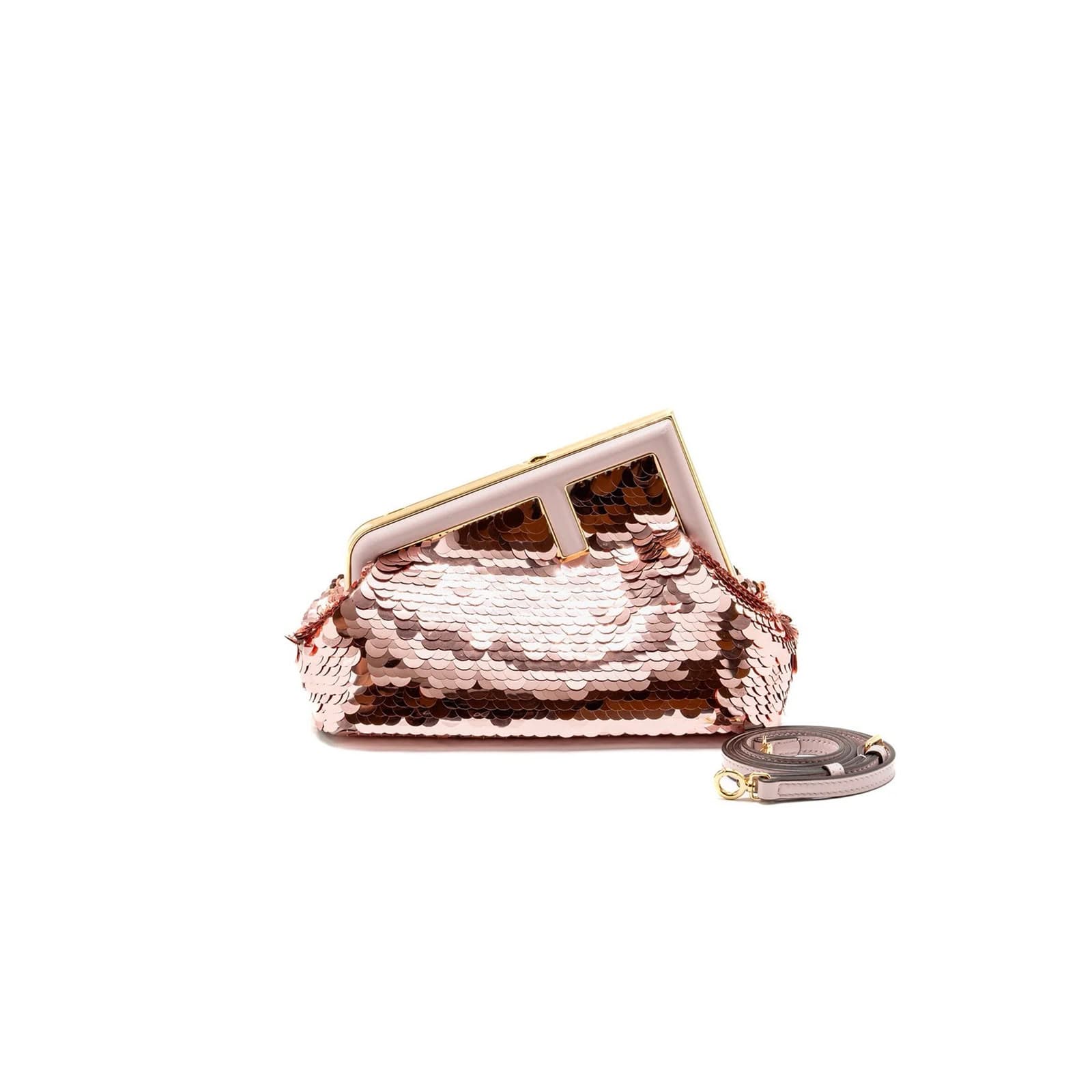 FENDI SMALL FIRST CLUTCH BAG SEQUIN PINK (26 × 18 × 9.5 cm) — Bags