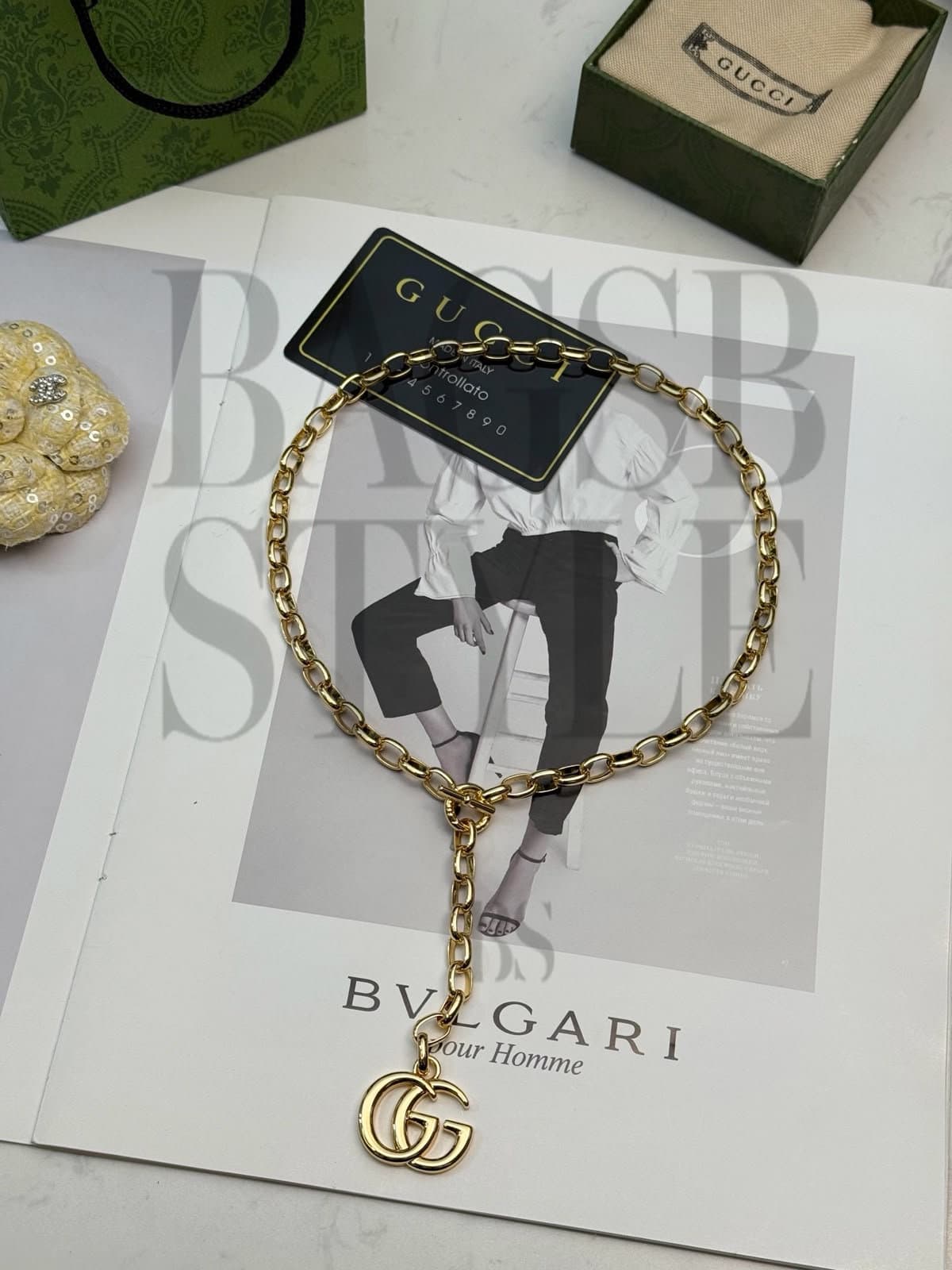 GUCCI DOUBLE G LOGO GOLD NECKLACE — Accessories