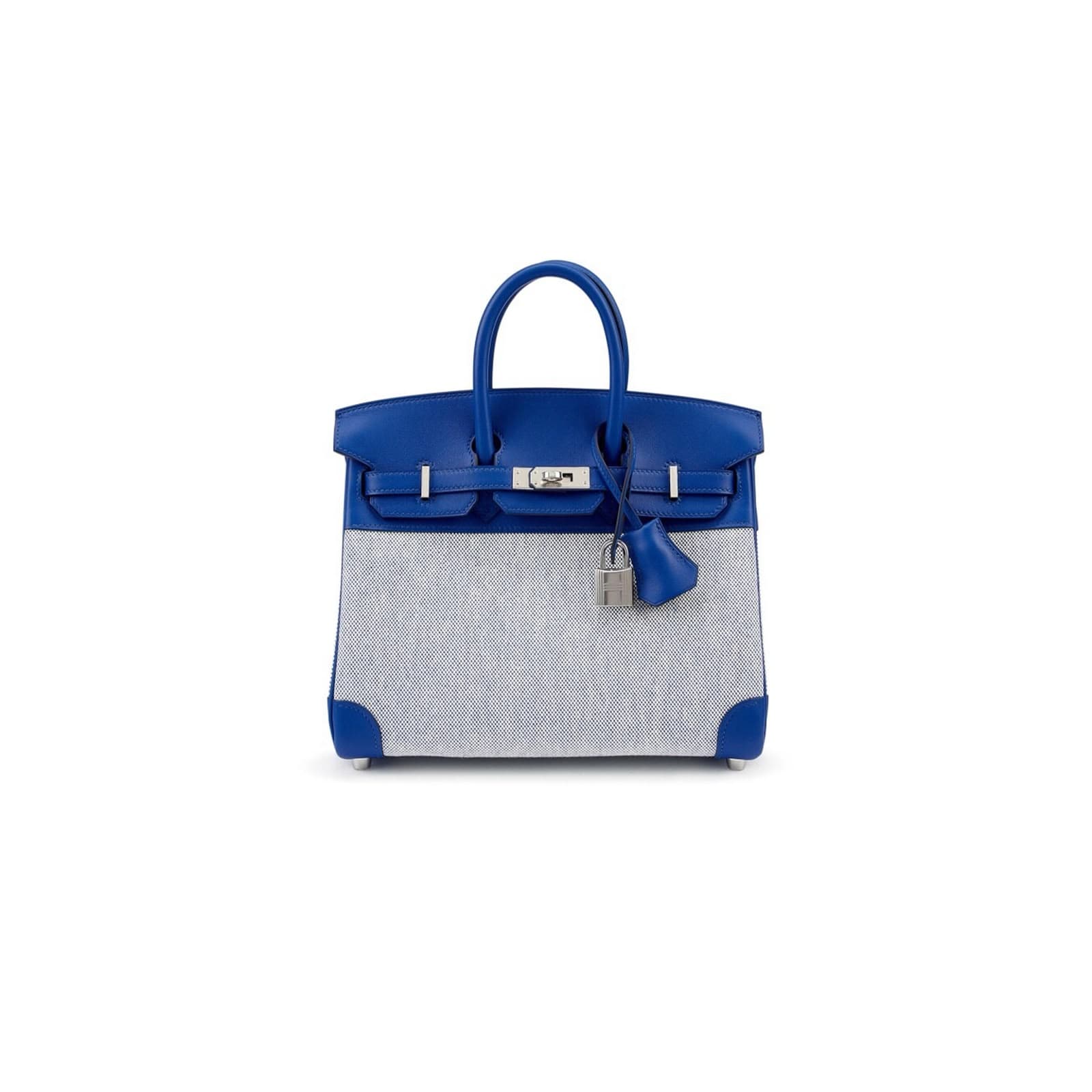 Hermès Birkin 25 Bleu France Swift and Bleu Bill-Ecru Toile H Canvas Palladium Hardware — Bags