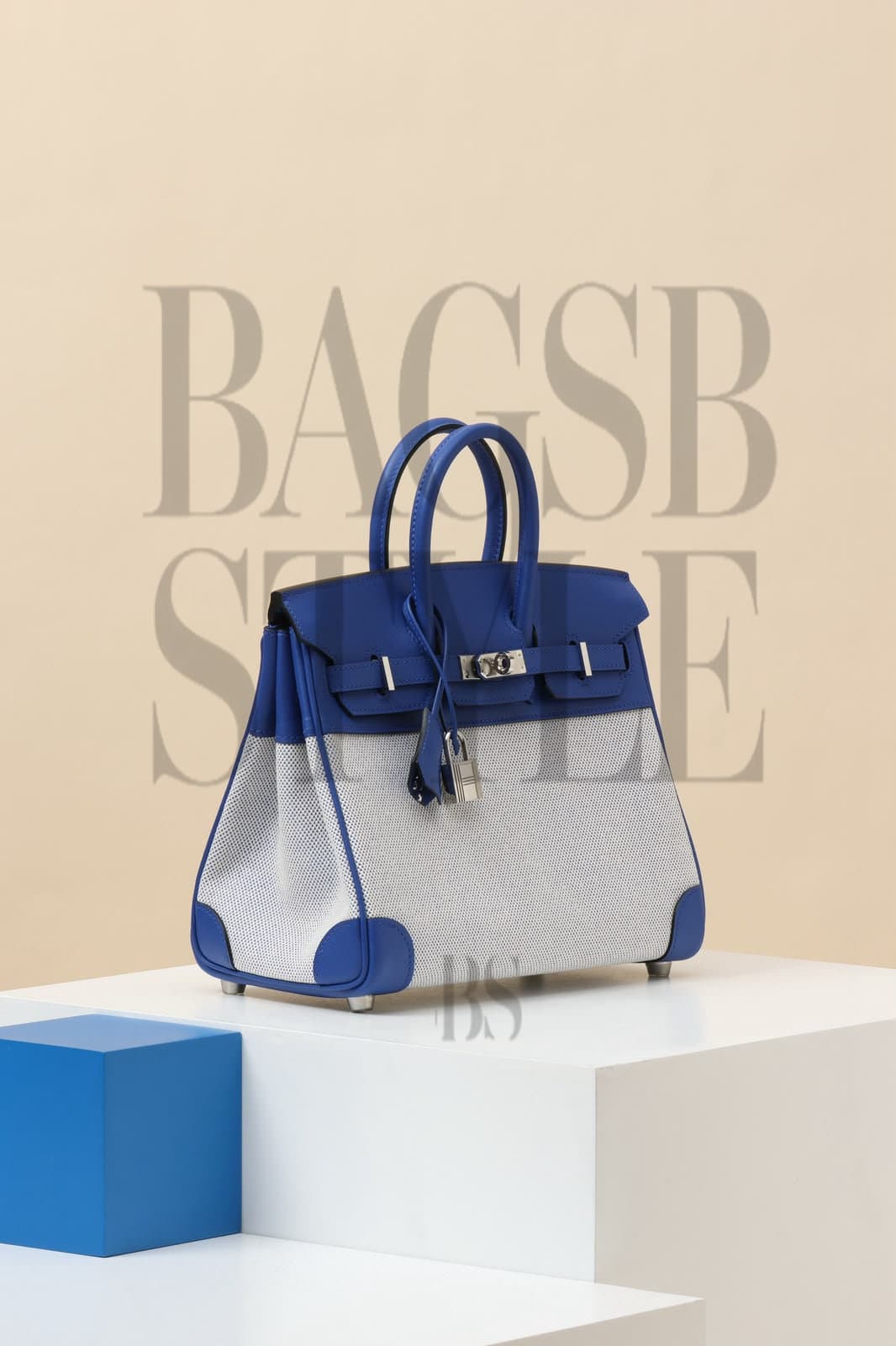 Hermès Birkin 25 Bleu France Swift and Bleu Bill-Ecru Toile H Canvas Palladium Hardware — Bags