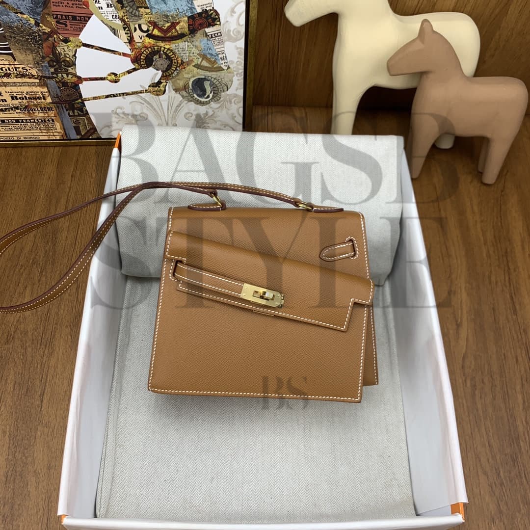 HERMES MINI KELLY DESORDRE GOLD EPSOM (20*14.5*10cm) — Bags
