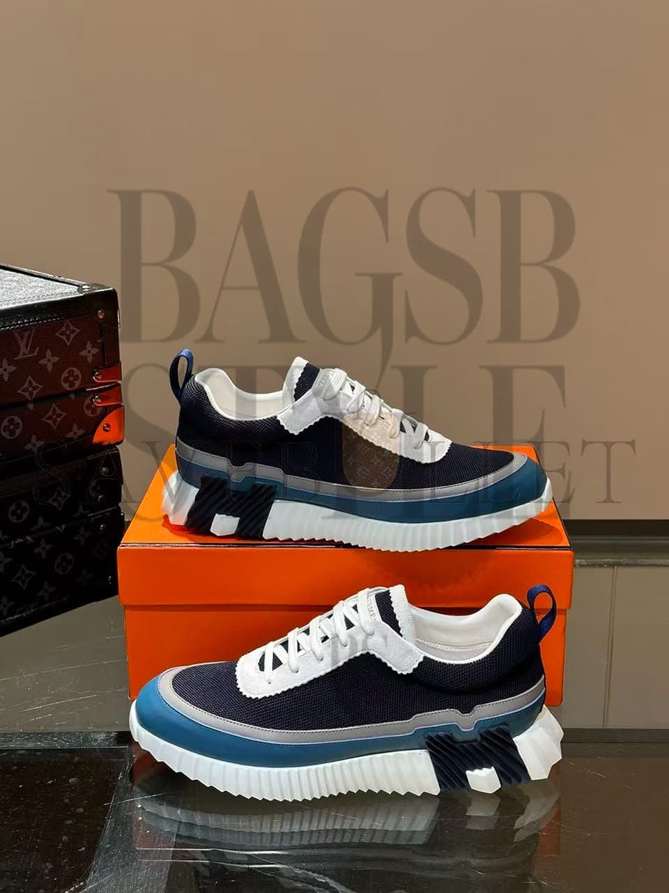 HERMu00c8S PARIS BOUNCING SNEAKER BLUE GREY WHITE H242796ZHI2435 — Shoes