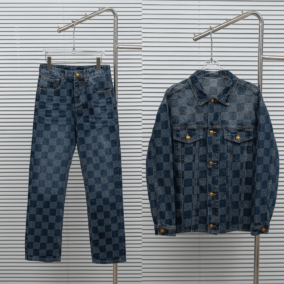 Louis Vuitton Damier Distressed Denim Set – Premium Unisex Jacket & Jeans — Clothes