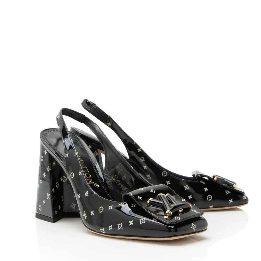 Louis Vuitton Patent Calfskin Monogram Shake Slingback Pumps - Size 7.5 / 37.5 — Shoes