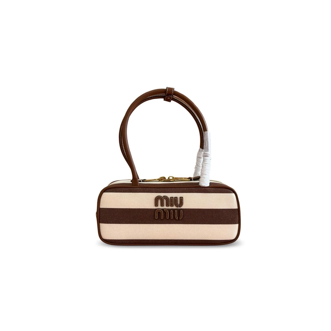 MIU MIU BEAU CANVAS AND LEATHER BAG (28*11.5*8cm) — Bags