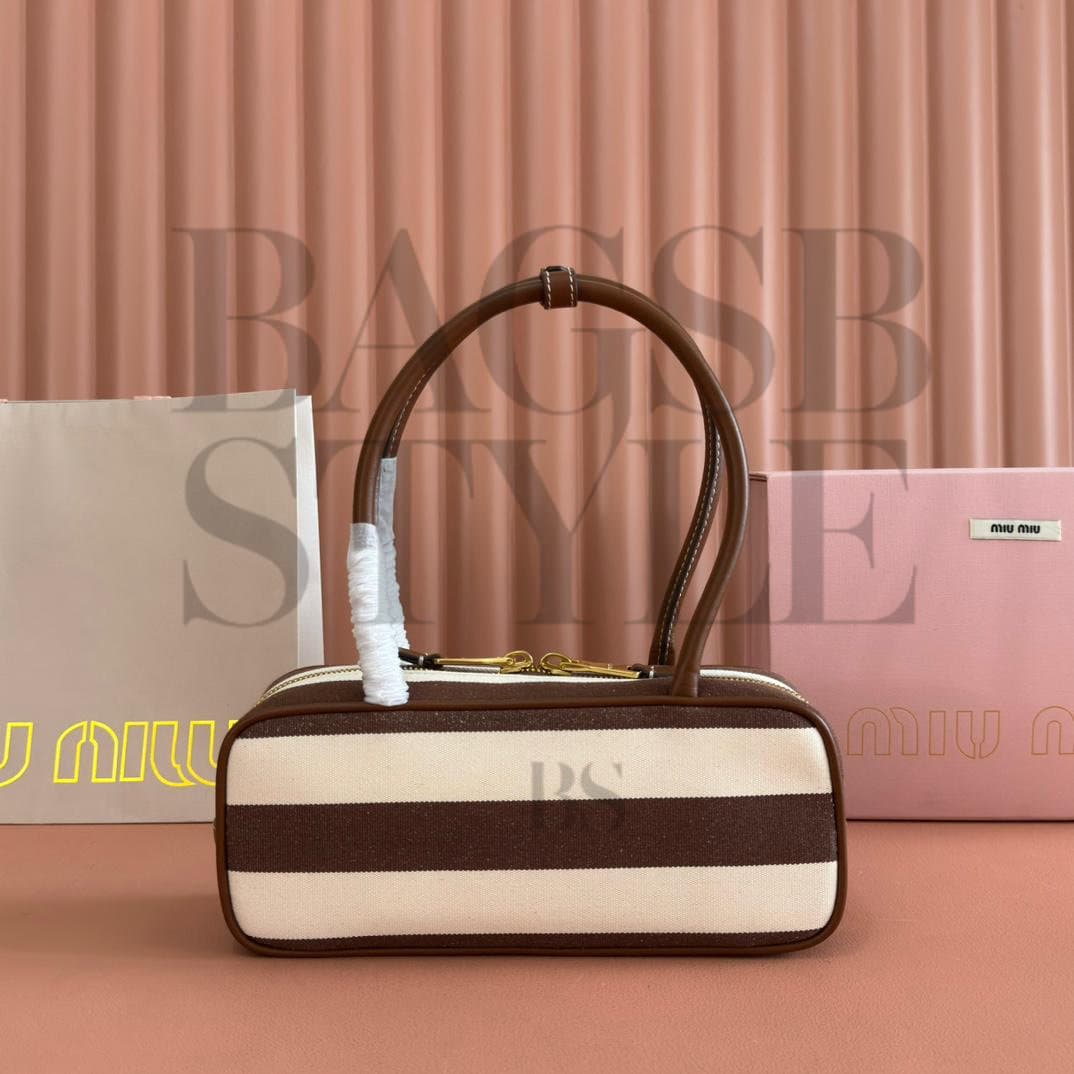 MIU MIU BEAU CANVAS AND LEATHER BAG (28*11.5*8cm) — Bags