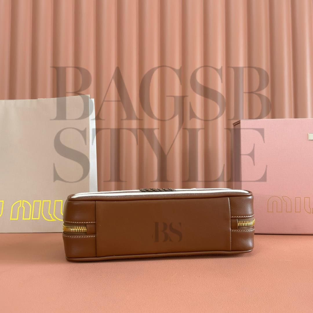 MIU MIU BEAU CANVAS AND LEATHER BAG (28*11.5*8cm) — Bags