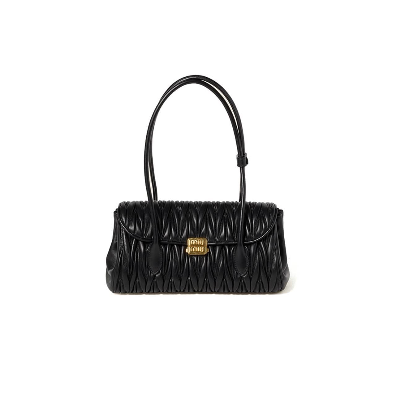 MIU MIU BLACK MATELASSÉ NAPPA LEATHER SHOULDER BAG 5BD265 (28 × 15 × 11 cm) — Bags