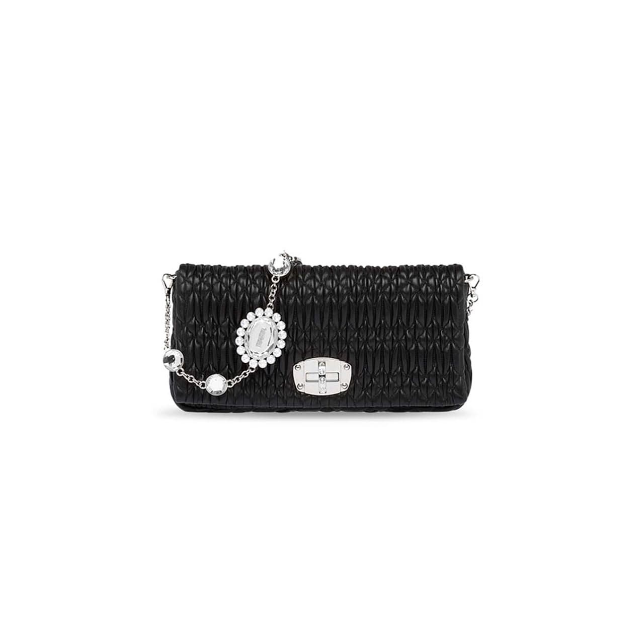 MIU MIU ICONIC CRYSTAL LEATHER BAG 5BD233 (28 × 14 × 3 cm) — Bags