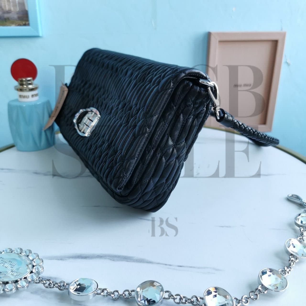 MIU MIU ICONIC CRYSTAL LEATHER BAG 5BD233 (28 × 14 × 3 cm) — Bags