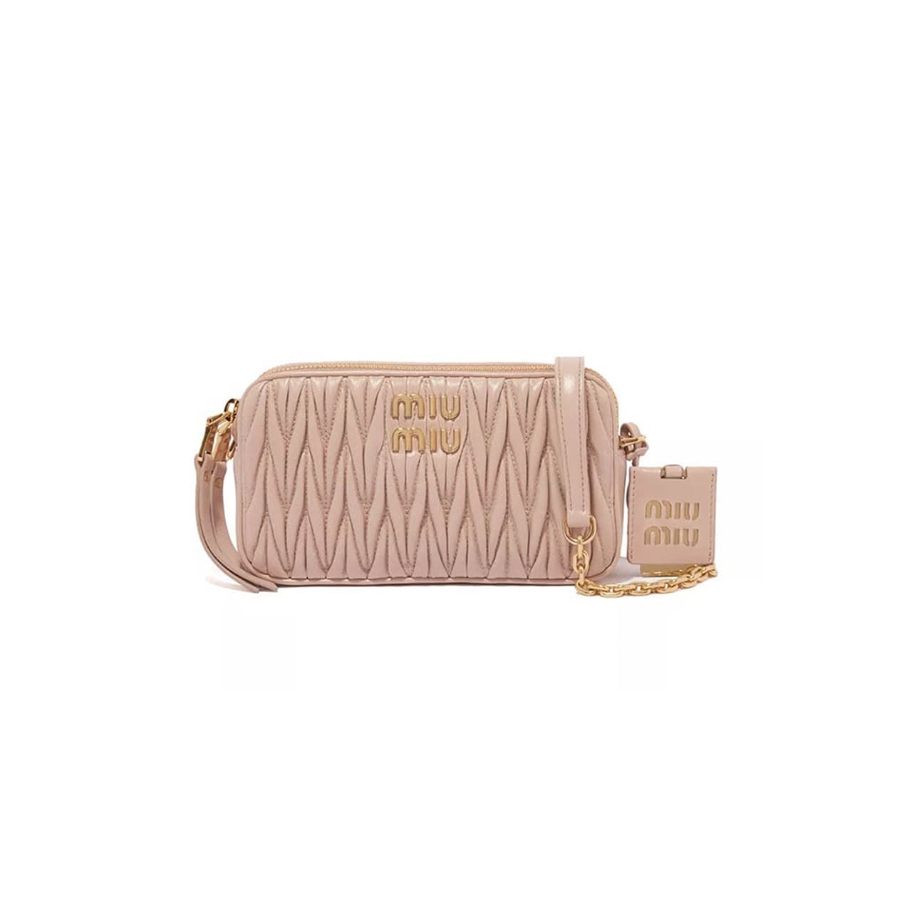 MIU MIU MATELASSE NAPPA LEATHER DOUBLE-LAYER CROSSBODY CAMERA BAG 5BP045 (18 × 10 × 5 cm) — Bags