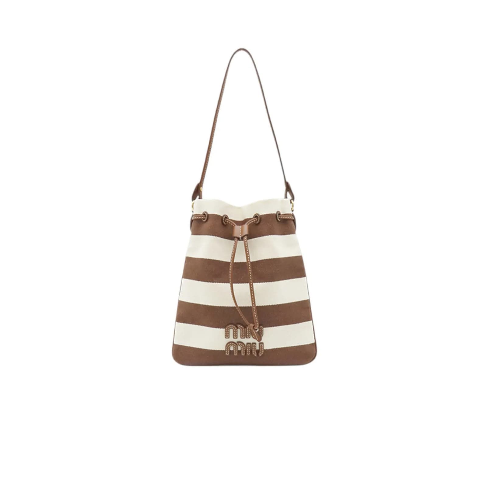 MIU MIU STRIPED CANVAS LOGO DRAWSTRING TOTE BAG 5ND016 (23*20cm) — Bags