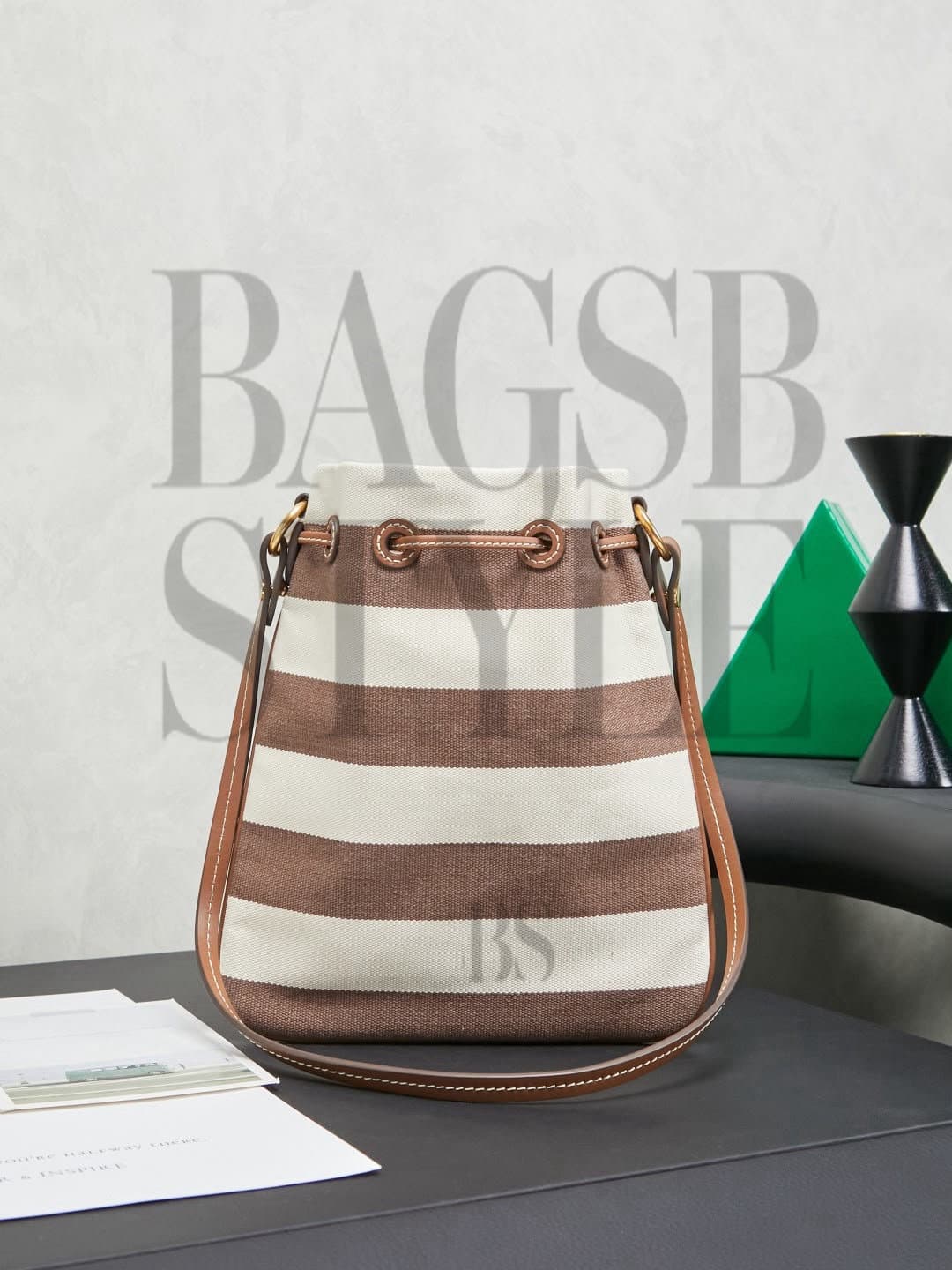 MIU MIU STRIPED CANVAS LOGO DRAWSTRING TOTE BAG 5ND016 (23*20cm) — Bags