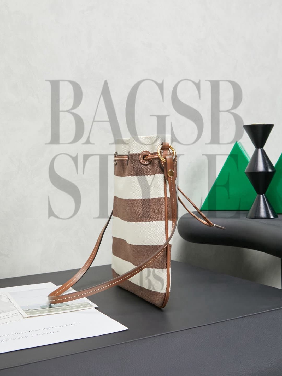 MIU MIU STRIPED CANVAS LOGO DRAWSTRING TOTE BAG 5ND016 (23*20cm) — Bags