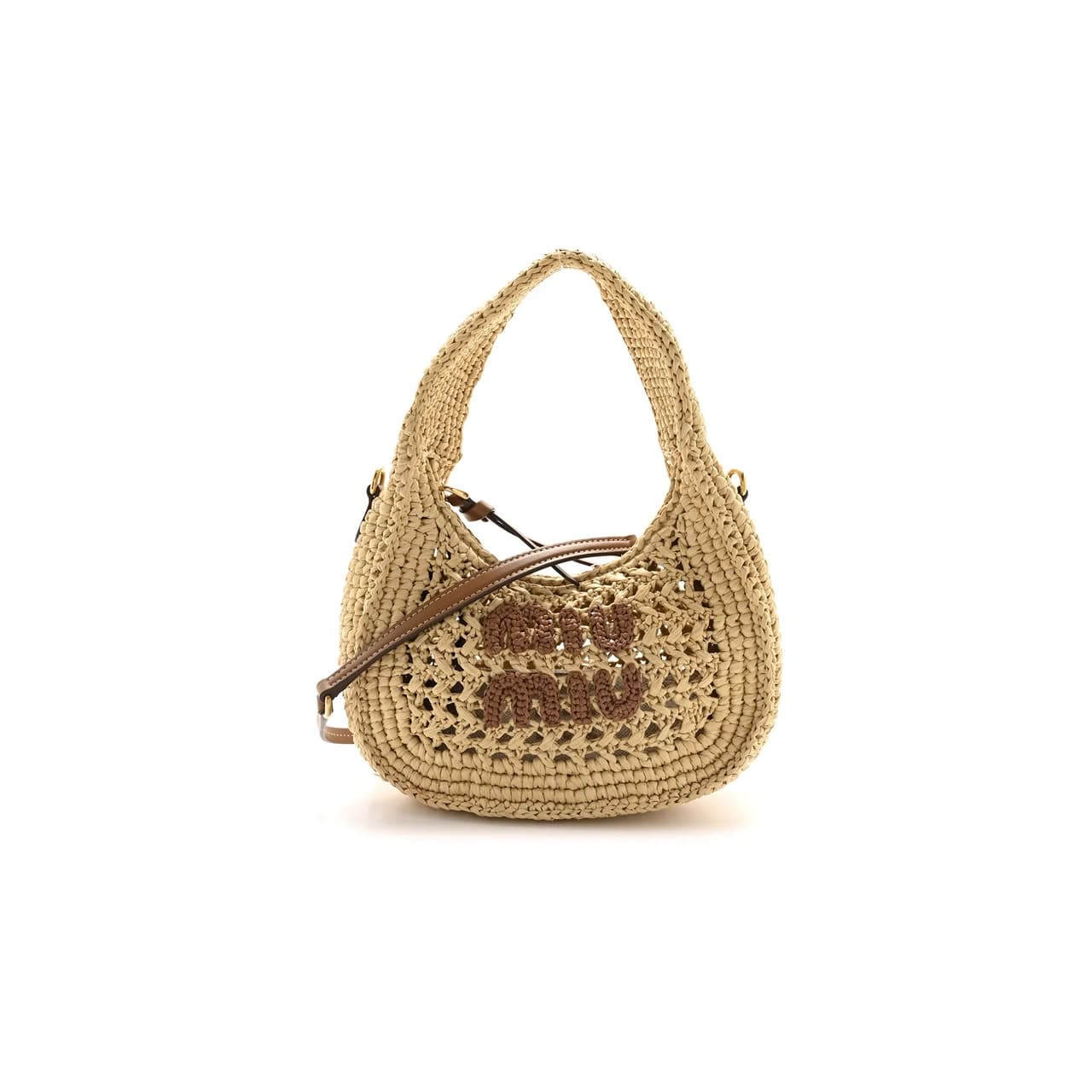 MIU MIU WANDER RAFFIA HOBO BAG 5BC125 (20 × 17 × 6 cm) — Bags