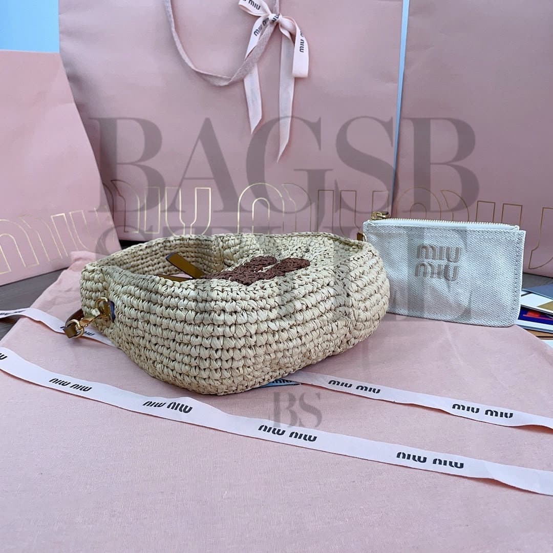 MIU MIU WANDER RAFFIA HOBO BAG 5BC125 (20 × 17 × 6 cm) — Bags