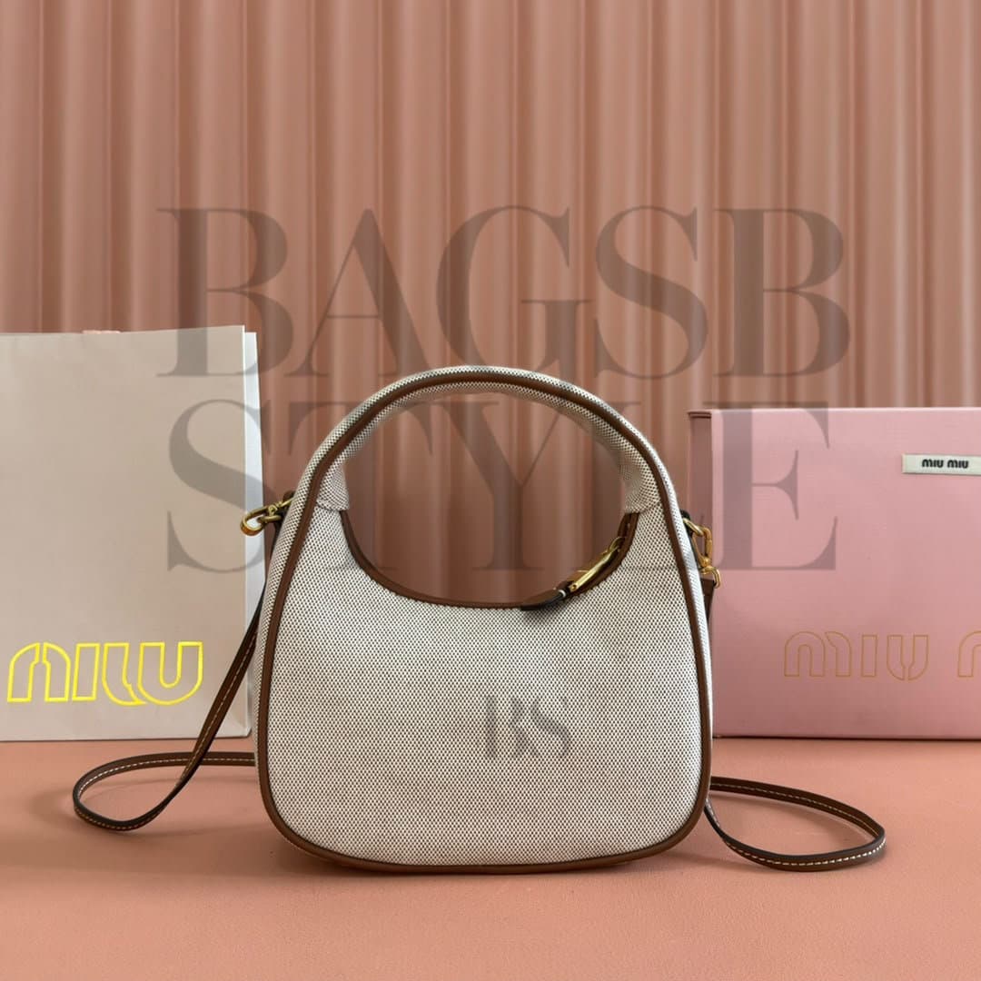 MIU MIU WONDER HOBO SMALL CANVAS SHOULDER BAG 5BC125 (20*13*7cm) — Bags