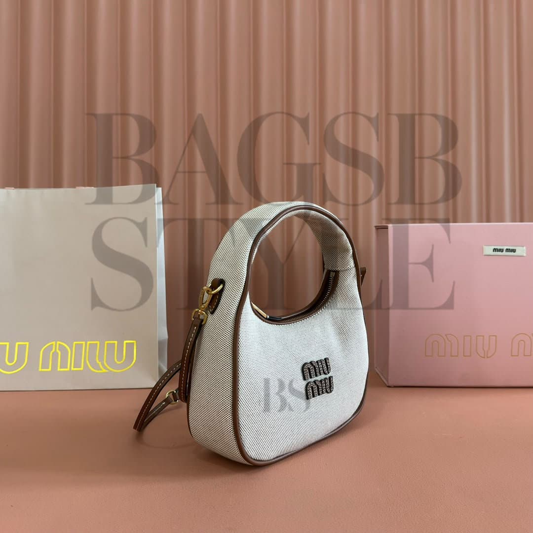 MIU MIU WONDER HOBO SMALL CANVAS SHOULDER BAG 5BC125 (20*13*7cm) — Bags