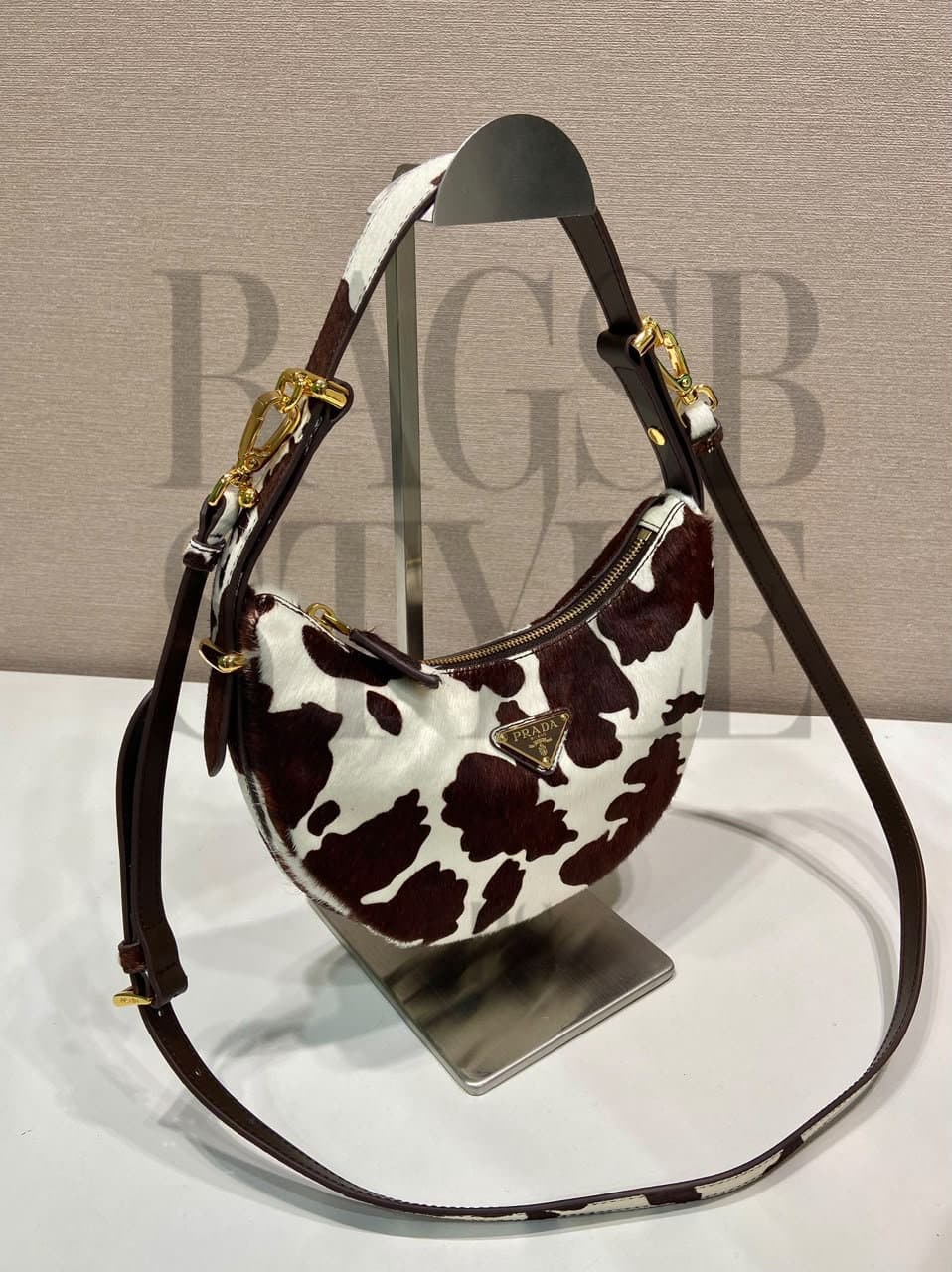 PRADA ARQUÉ PRINTED LEATHER MINI SHOULDER BAG 1BC194 (22.5*18.5*6cm) — Bags