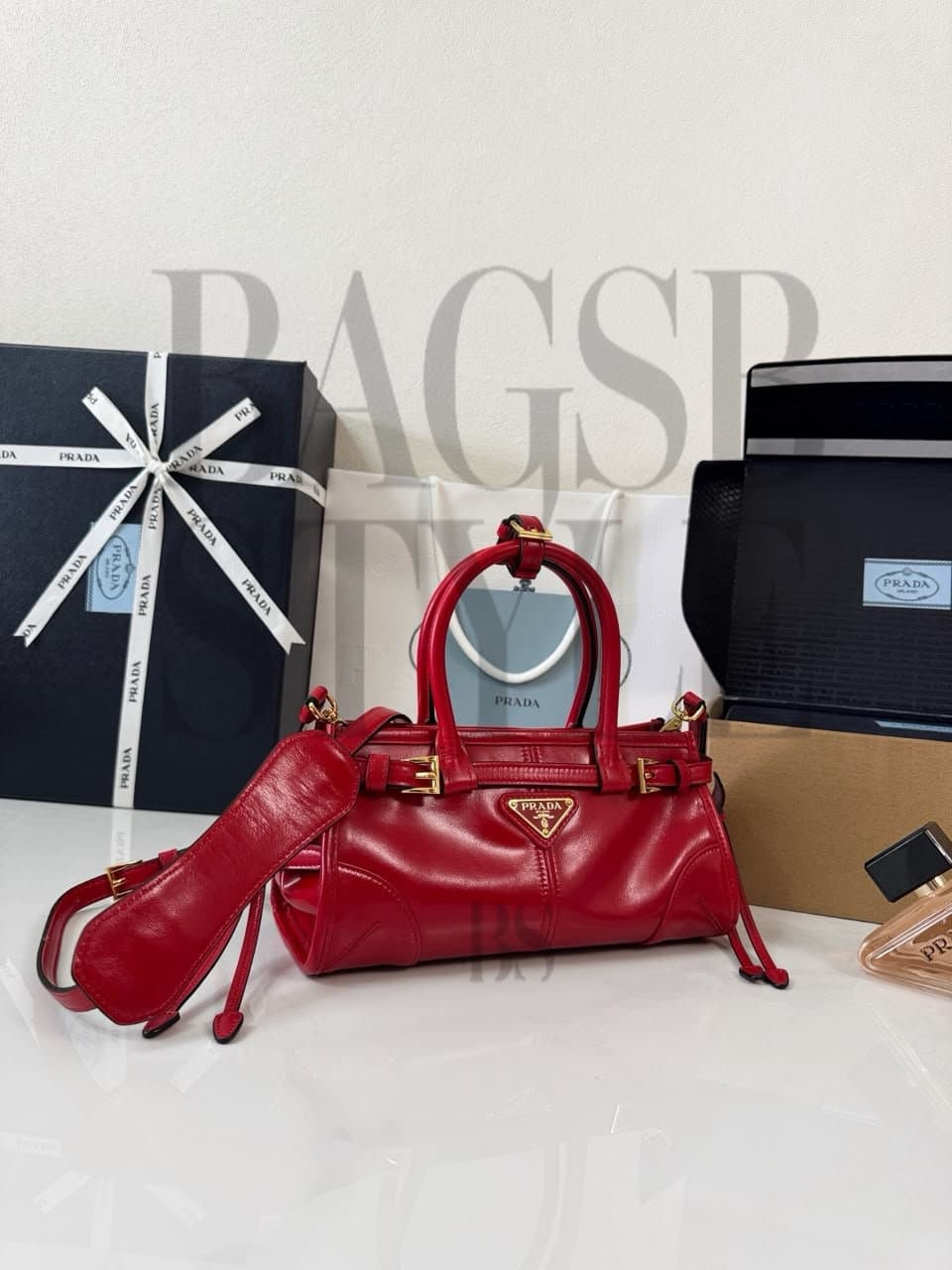 PRADA BONNIE LEATHER MINI HANDBAG 1BA486 (23.5*12*9cm) — Bags