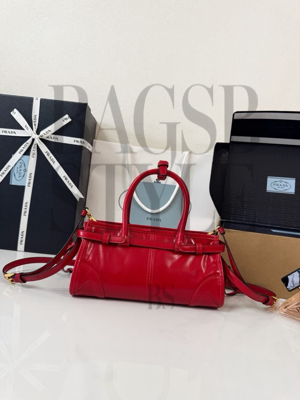 PRADA BONNIE LEATHER MINI HANDBAG 1BA486 (23.5*12*9cm) — Bags
