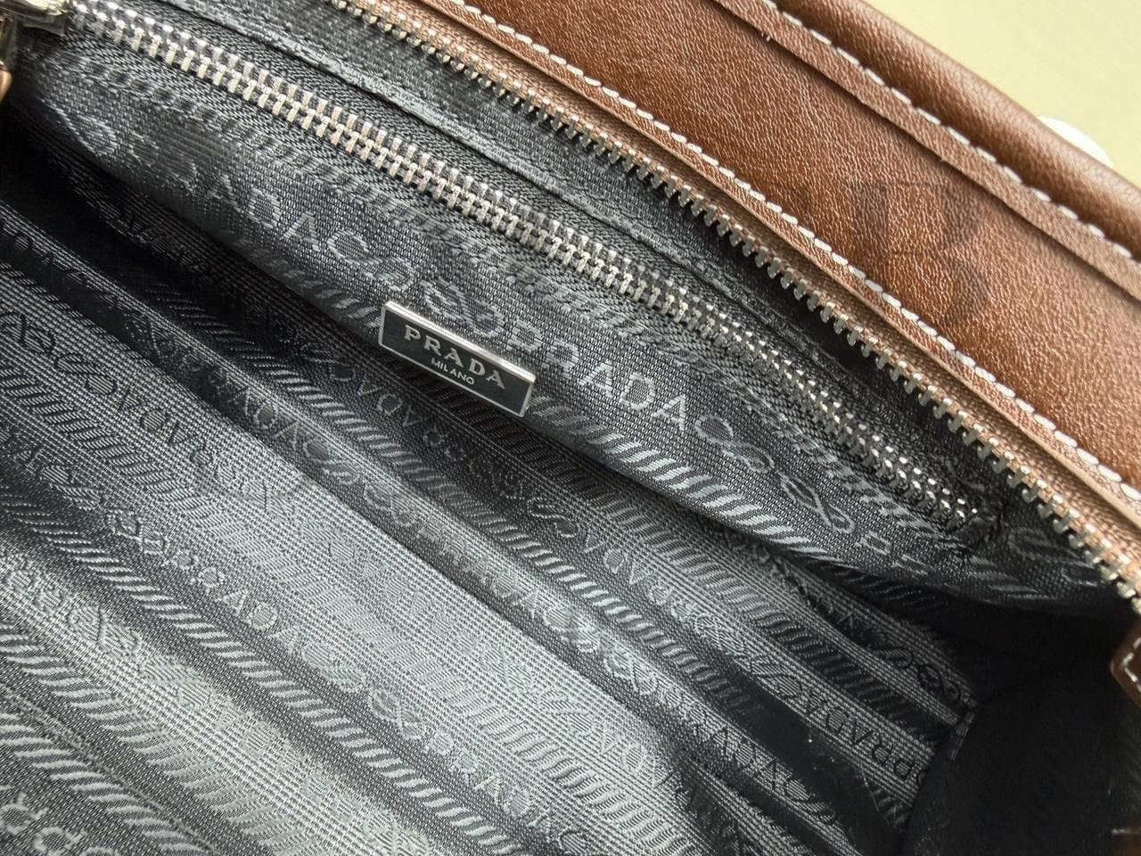 PRADA BONNIE MEDIUM DENIM AND LEATHER HANDBAG 1BA426 (32*15.5*12cm) — Bags