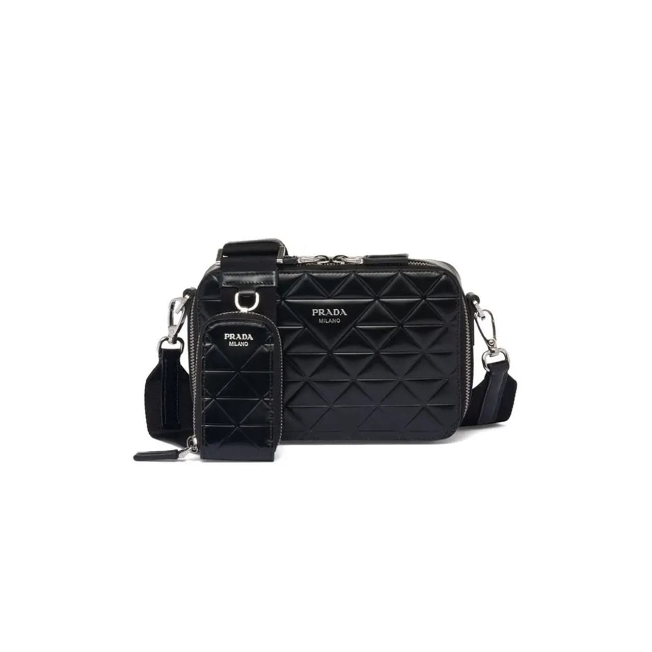 PRADA BRIQUE LOGO-PRINT LEATHER SHOULDER BAG 2VH070 (19*12*5.5cm) — Bags