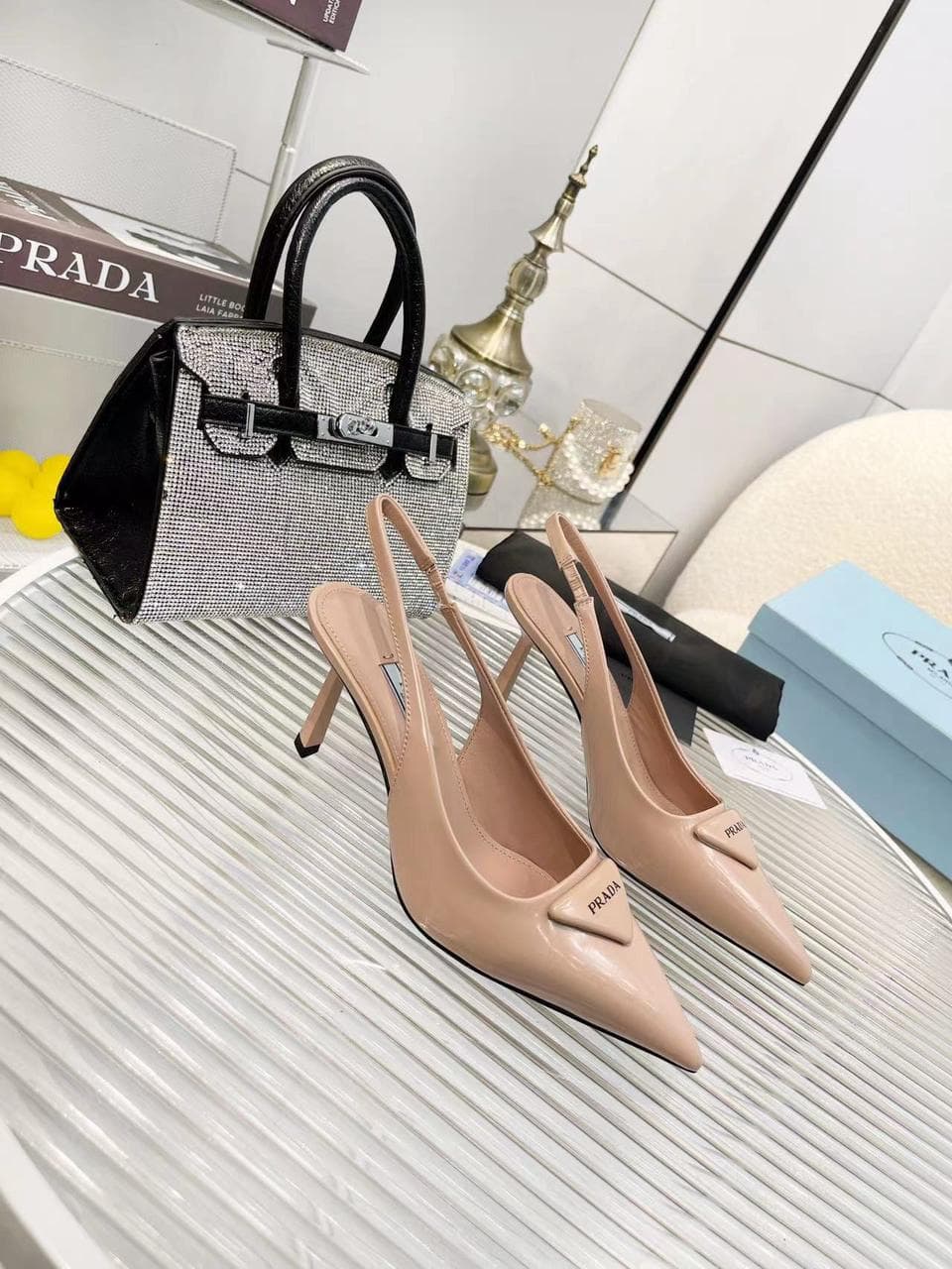 prada Brushed Leather Slingback Pumps