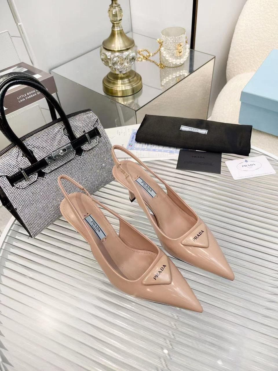 prada Brushed Leather Slingback Pumps