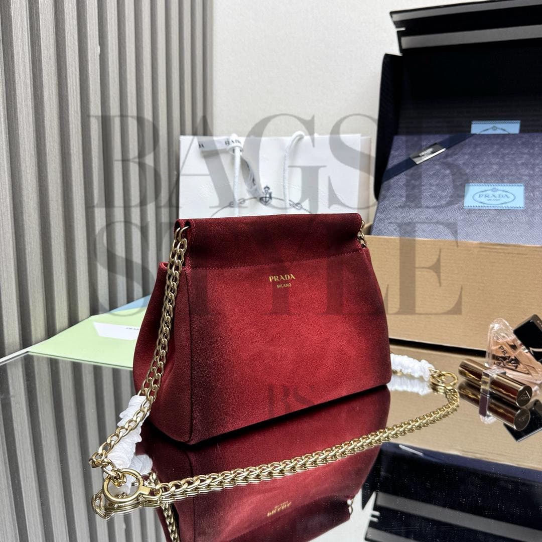 PRADA ENCHAÎNÉ MINI SUEDE BAG 1BC263 (22*18*11.5cm) — Bags
