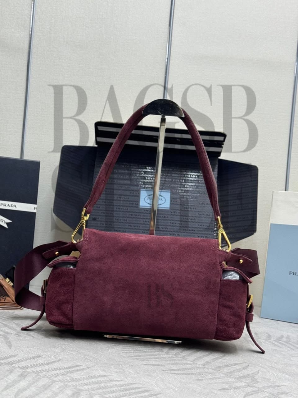 PRADA EXPLORE MEDIUM SUEDE LEATHER SHOULDER BAG 1BD394 (30 × 14 × 10 cm) — Bags