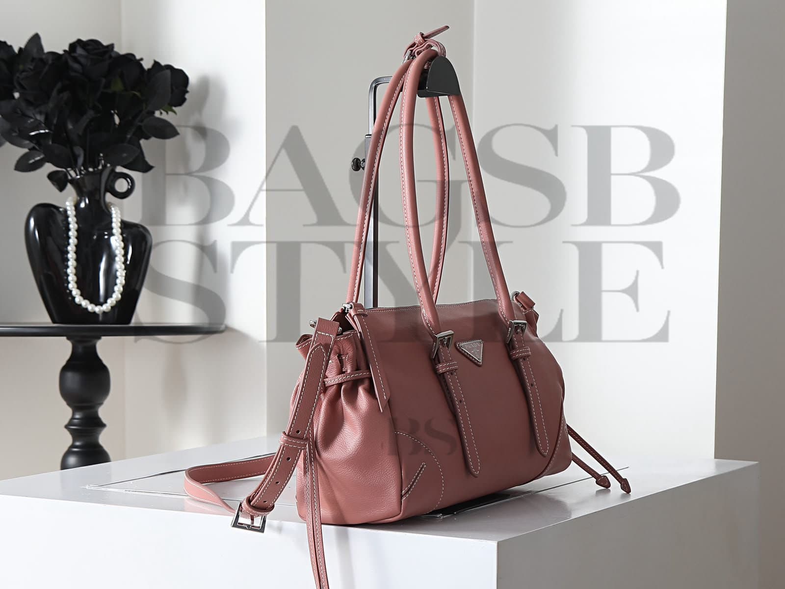 PRADA KARIN MEDIUM ANTIQUED LEATHER TOTE BAG 1BG628 (32 × 17.5 × 10.5 cm) — Bags