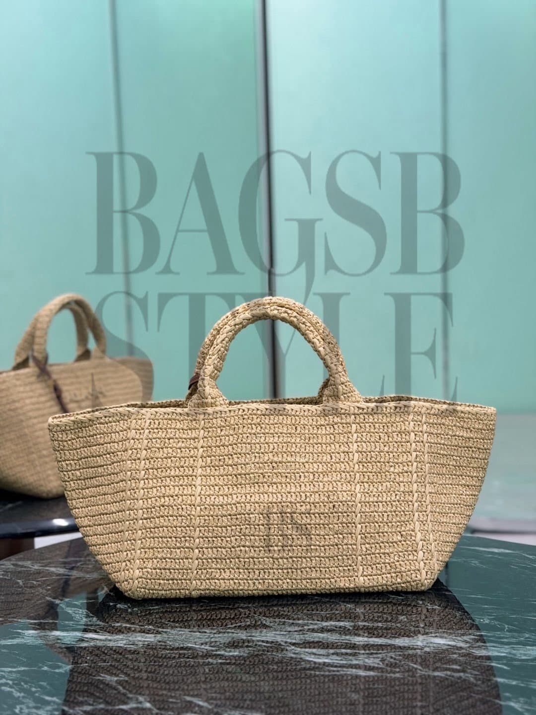PRADA LARGE CROCHET TOTE BAG WITH LEATHER DETAILS 1BG635 (35*23.5*22cm) — Bags