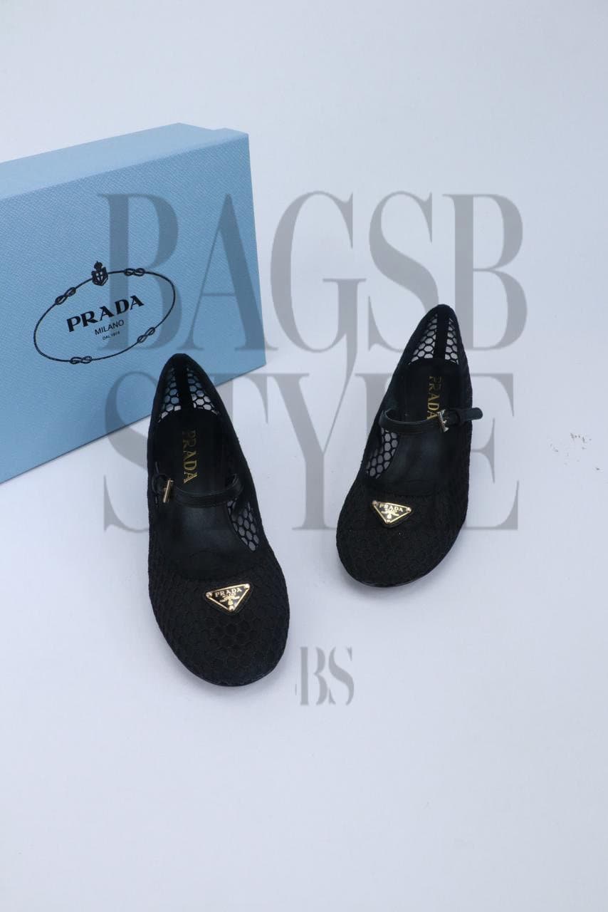 prada Low Heel Mesh Fabric Ballerinas