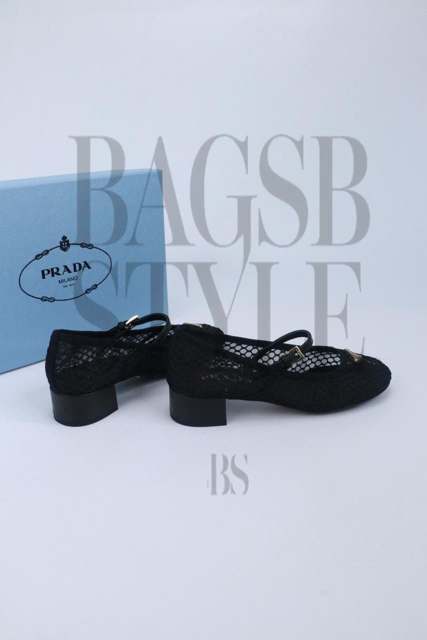 prada Low Heel Mesh Fabric Ballerinas