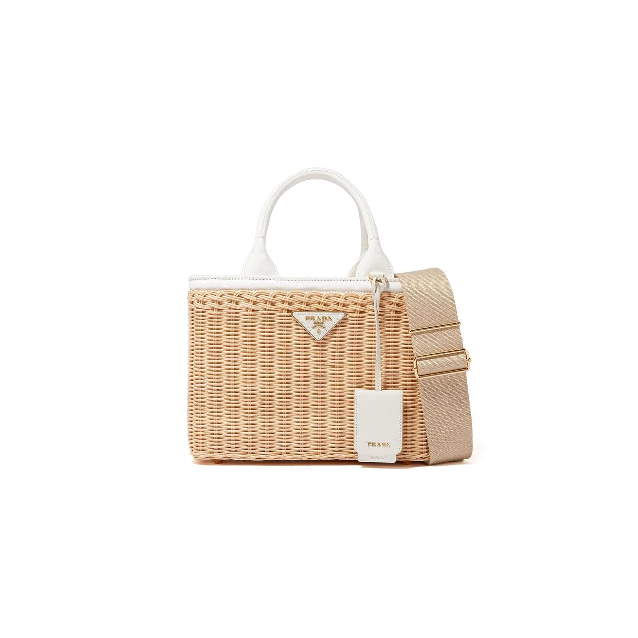 PRADA MEDIUM WICKER AND CANVAS TOTE BAG 1BG835 (26*18*11.5cm) — Bags