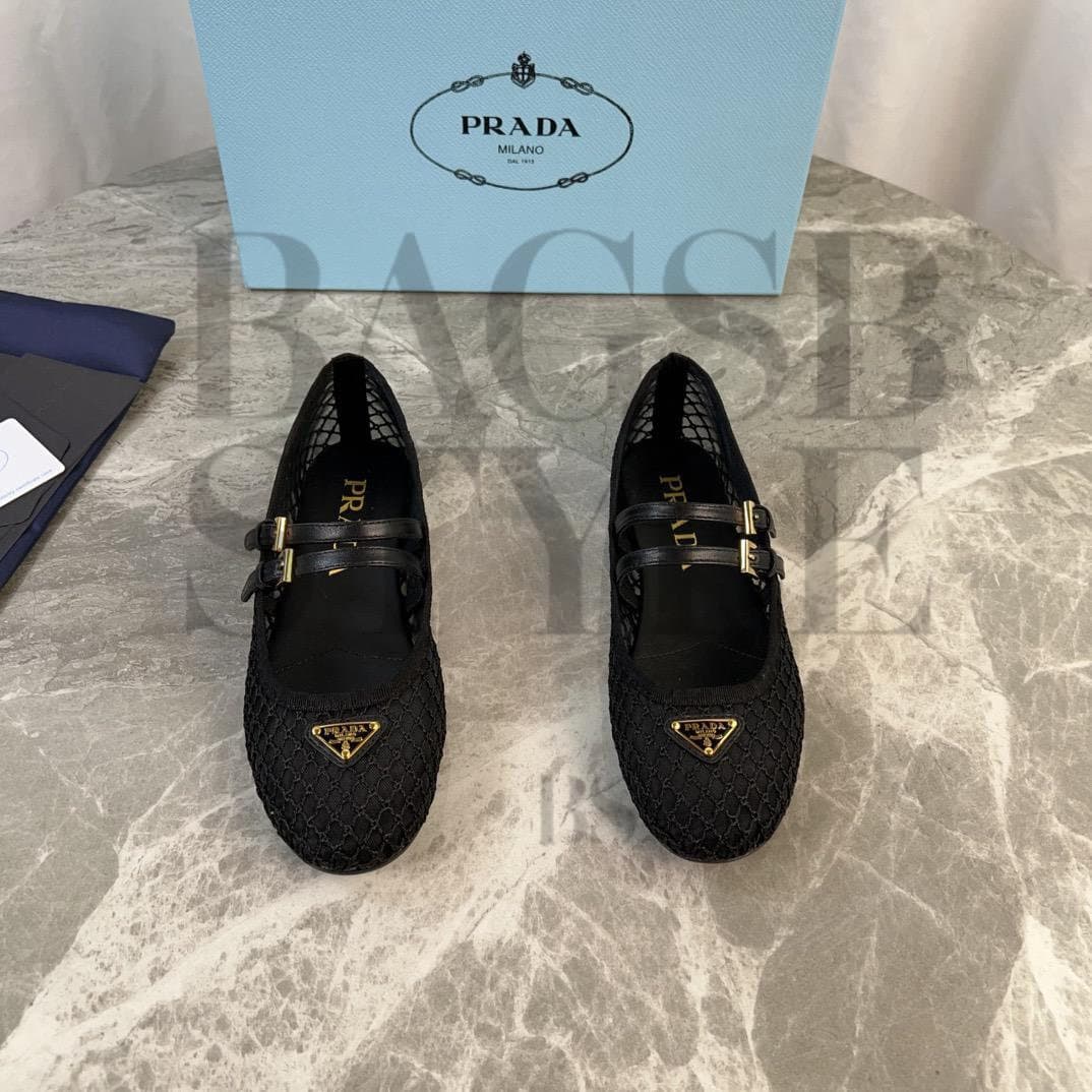 PRADA MESH FABRIC BALLERINAS 1F915N — Shoes