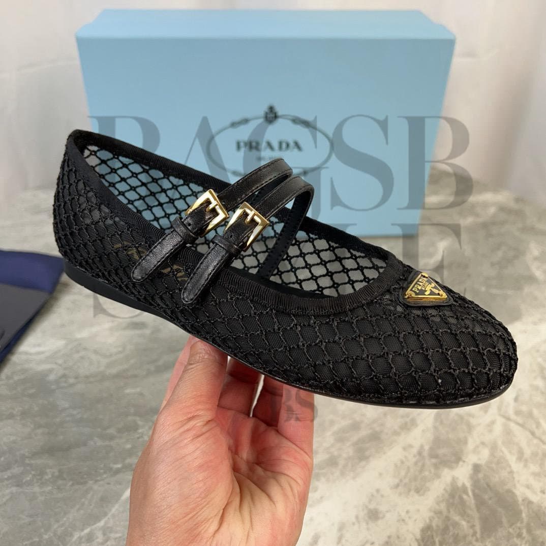 PRADA MESH FABRIC BALLERINAS 1F915N — Shoes