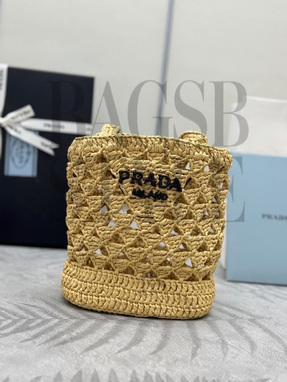PRADA RAFFIA BAG 1BG494 (18 × 16.5 × 10 cm) — Bags