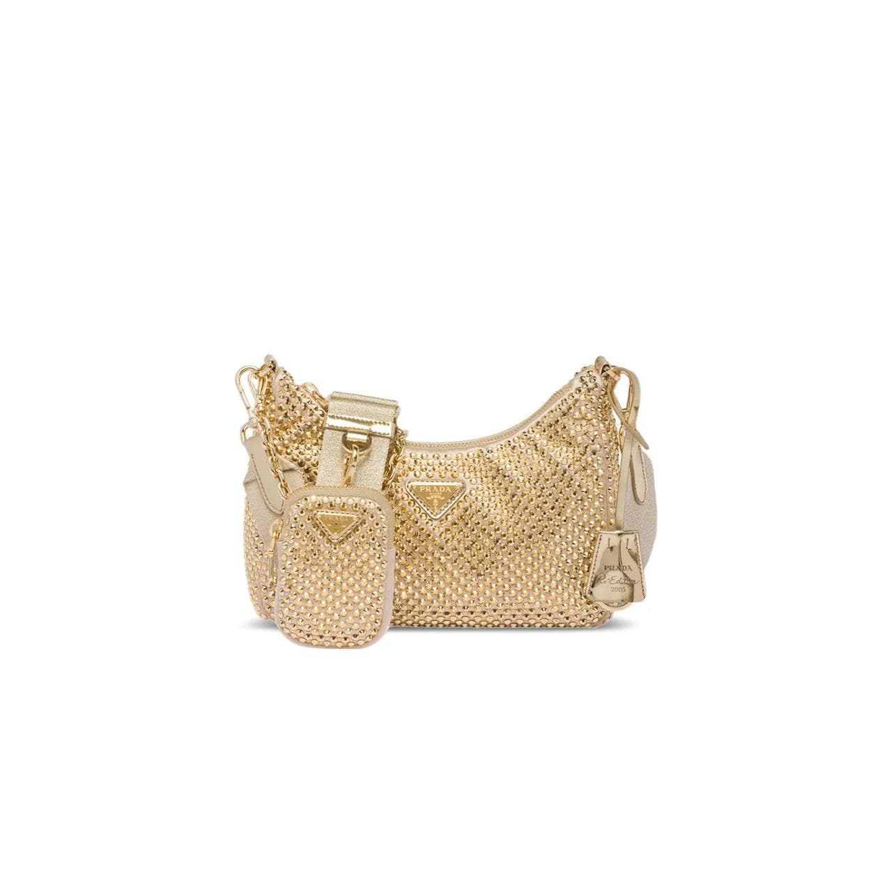 PRADA RE-EDITION CRYSTAL-EMBELLISHED SHOULDER BAG 1BH204 (22*12*6cm) — Bags
