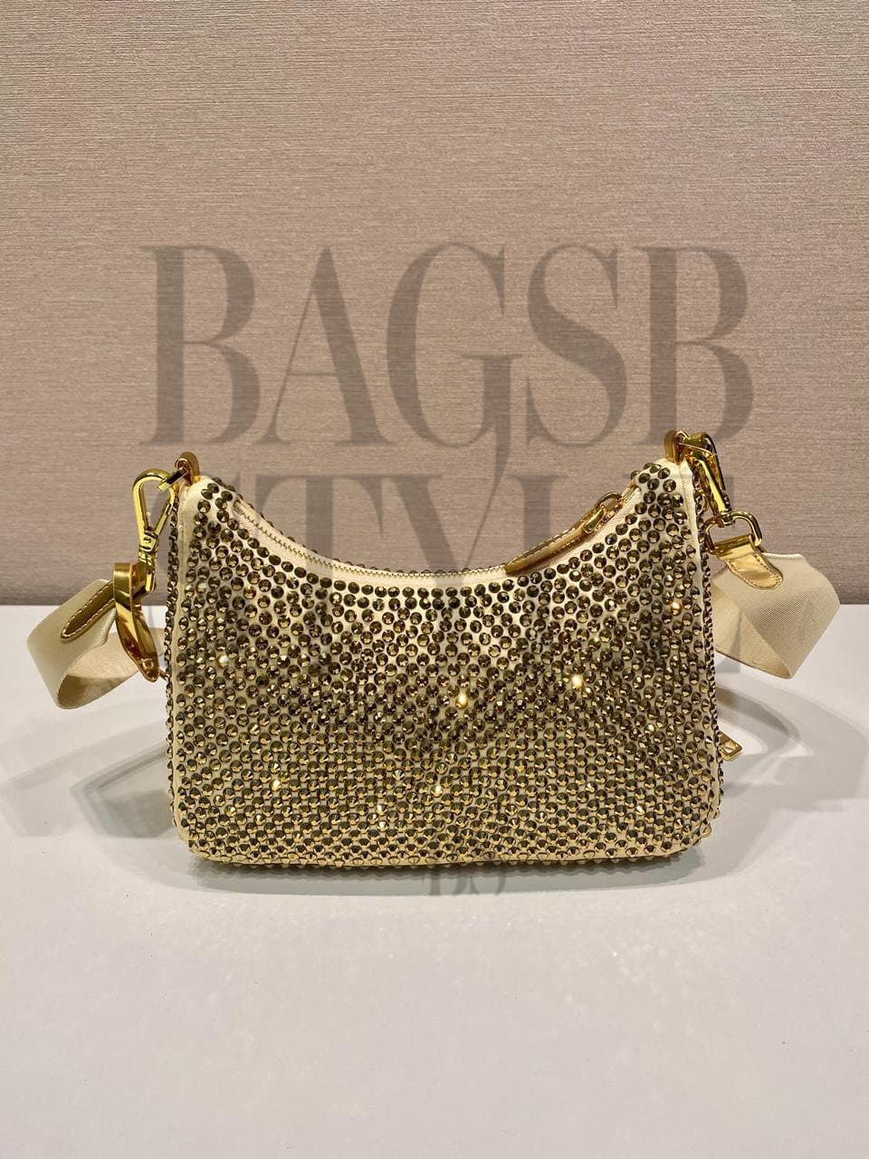 PRADA RE-EDITION CRYSTAL-EMBELLISHED SHOULDER BAG 1BH204 (22*12*6cm) — Bags