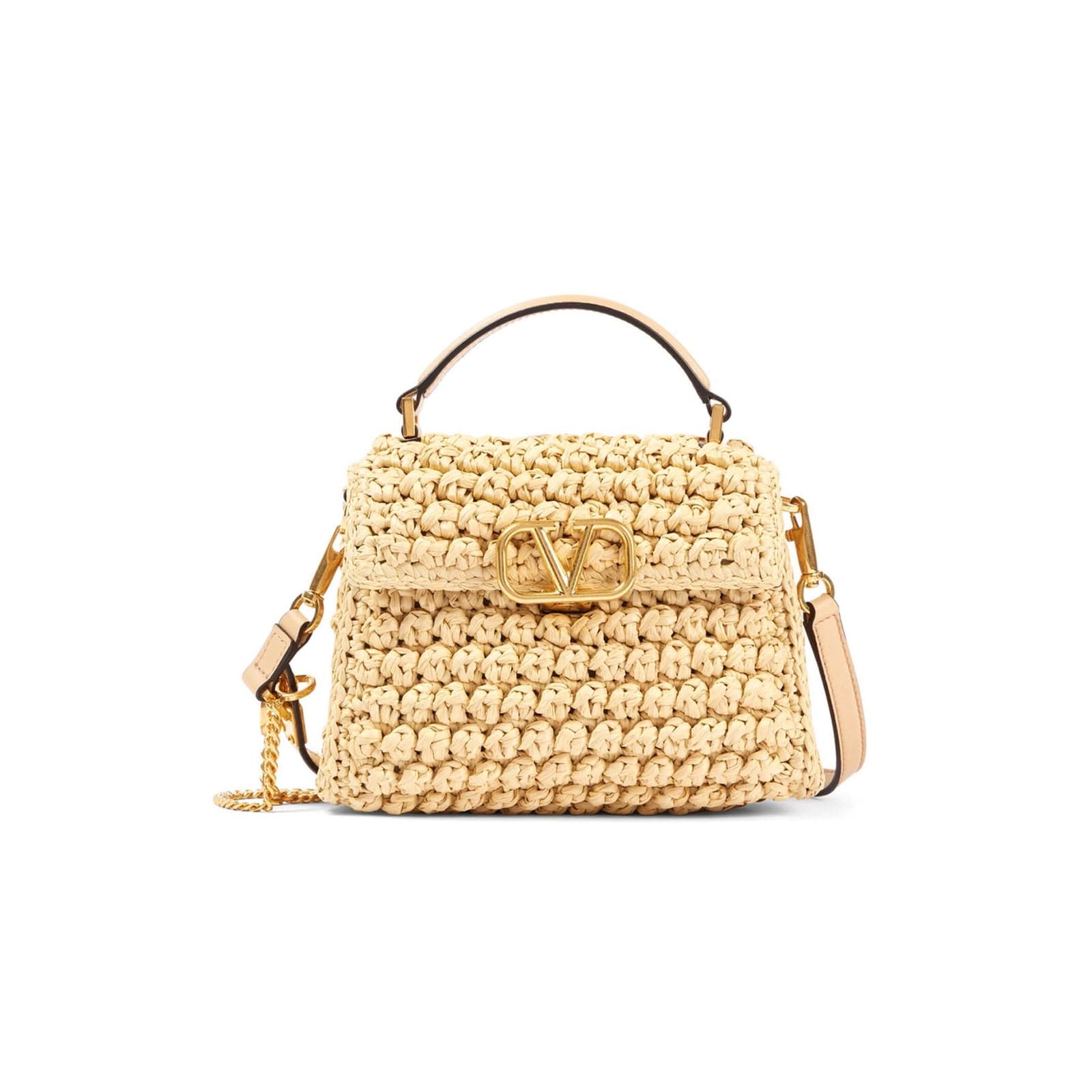 VALENTINO GARAVANI VSLING SMALL RAFFIA SHOULDER BAG (22 × 17 × 9 cm) — Bags