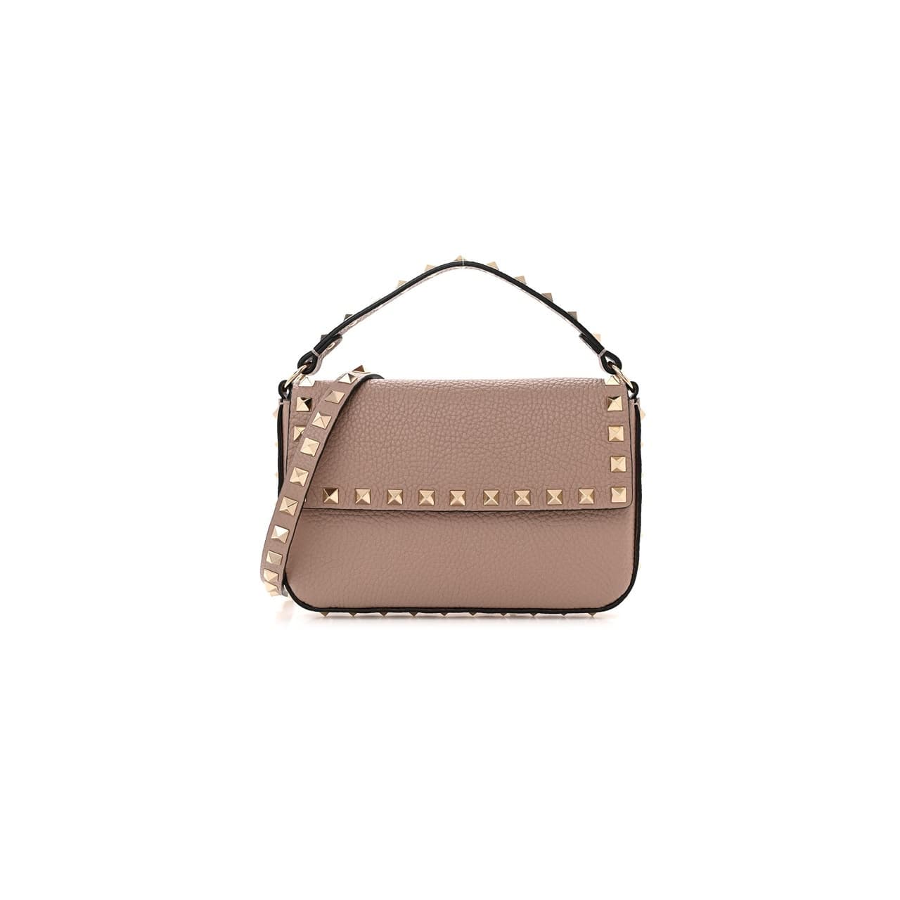 VALENTINO GRAINY CALFSKIN ROCKSTUD CROSSBODY POUCH POUDRE 1W0P0W08VSH-UWT (19*12*3cm) — Bags